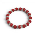 Rare Earth Gallery handcrafted ruby crystal bead bracelet with silver-tone spacers on an elastic cord.