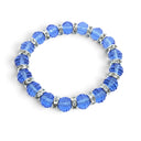 Rare Earth Gallery sapphire blue crystal beaded bracelet with sparkling silver-tone spacers on a white background