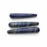 Three Rare Earth Gallery sodalite massage wands with smooth polished blue and white stone surfaces