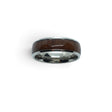 Rare Earth Gallery 8mm domed titanium ring featuring a polished rosewood inlay, size 14.