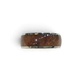 Rare Earth Gallery 8mm domed titanium ring featuring a polished rosewood inlay on a white background