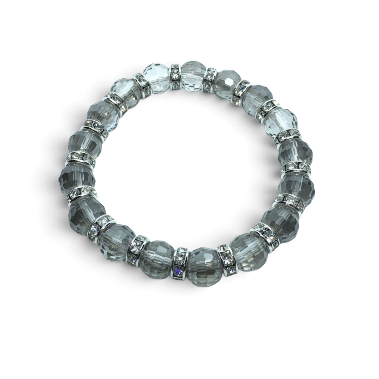 Rare Earth Gallery topaz crystal beaded bracelet with sparkling silver-toned spacer accents on a white background