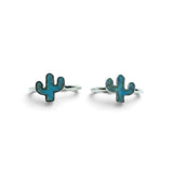 Rare Earth Gallery turquoise cactus ring in 925 sterling silver with a bezel setting, shown from two angles.