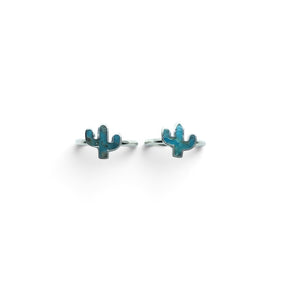 Rare Earth Gallery turquoise cactus rings in 925 sterling silver bezel settings on a white background.