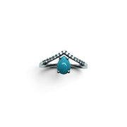 Rare Earth Gallery turquoise pear cabochon ring with white CZ chevron accents on a 925 sterling silver band