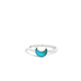Rare Earth Gallery turquoise half moon ring in a simple silver bezel setting, size 6.