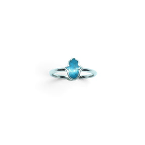 Rare Earth Gallery turquoise Hamsa hand ring in a simple silver bezel setting, size 4.