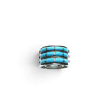 Rare Earth Gallery turquoise inlay ring featuring three rows of rectangular stones set in 925 sterling silver bands.