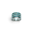 Rare Earth Gallery turquoise inlay ring featuring three rows of rectangular stones set in 925 sterling silver bands.
