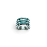 Rare Earth Gallery turquoise inlay ring featuring three rows of rectangular stones set in 925 sterling silver bands.