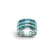 Rare Earth Gallery turquoise inlay ring featuring three rows of rectangular stones set in 925 sterling silver bands.