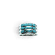 Rare Earth Gallery turquoise inlay ring featuring three rows of rectangular stones set in 925 sterling silver bands.