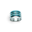 Rare Earth Gallery turquoise inlay ring with three rows of rectangular stones set in 925 sterling silver bands.