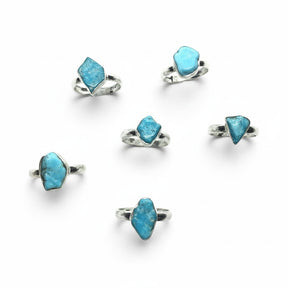 Rare Earth Gallery turquoise nugget rings with polished freeform stones set in 925 sterling silver bezels