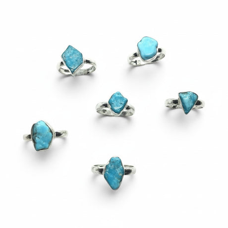 Rare Earth Gallery turquoise nugget rings with polished freeform stones set in 925 sterling silver bezels