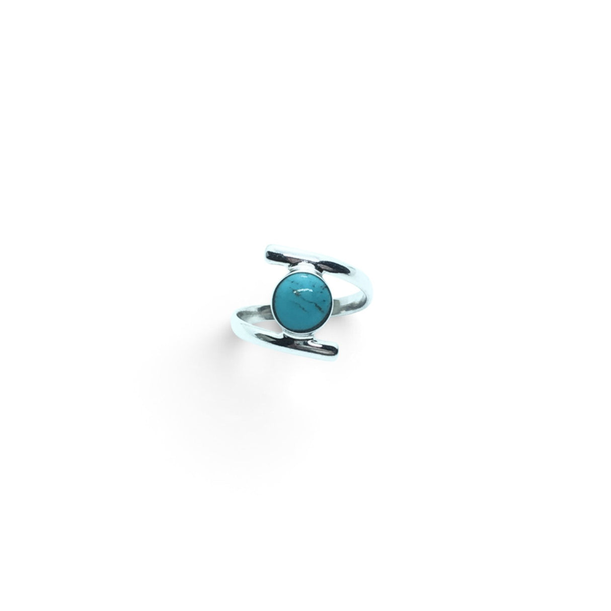 Rare Earth Gallery turquoise round cabochon ring in a 925 sterling silver open wrap band