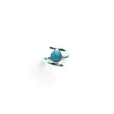 Rare Earth Gallery turquoise round cabochon ring in a 925 sterling silver open wrap band