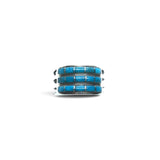 Rare Earth Gallery turquoise inlay ring featuring three rows of rectangular stones set in 925 sterling silver bands.
