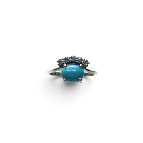 Rare Earth Gallery oval turquoise cabochon ring with white CZ accents set in 925 sterling silver