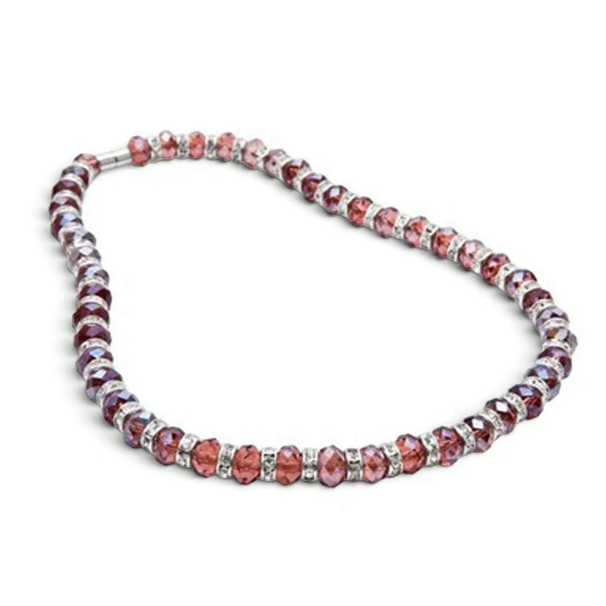 Rare Earth Gallery wine crystal necklace featuring faceted beads and silver-tone spacers for an elegant look.