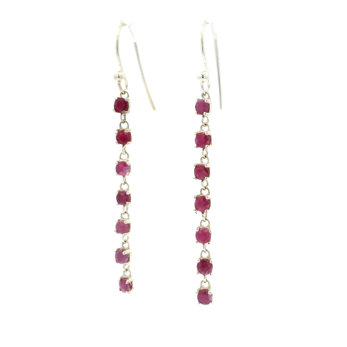 Ruby Dangle Earrings - 7 Faceted Dangling Rounds - Prong Set