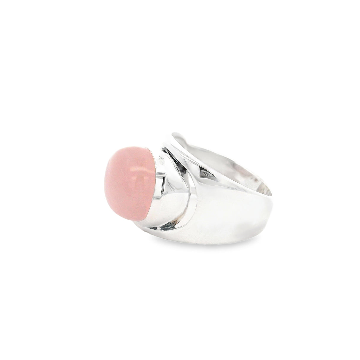 Rose Quartz Ring - Pear Cabochon with Faceted Garnet Round & Silver Bezels Set on Open Band Top