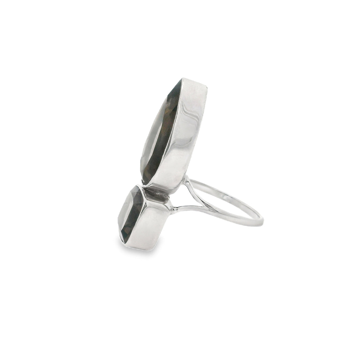 Faceted Smoky Quartz Ring Multiple Gem Bezel Set