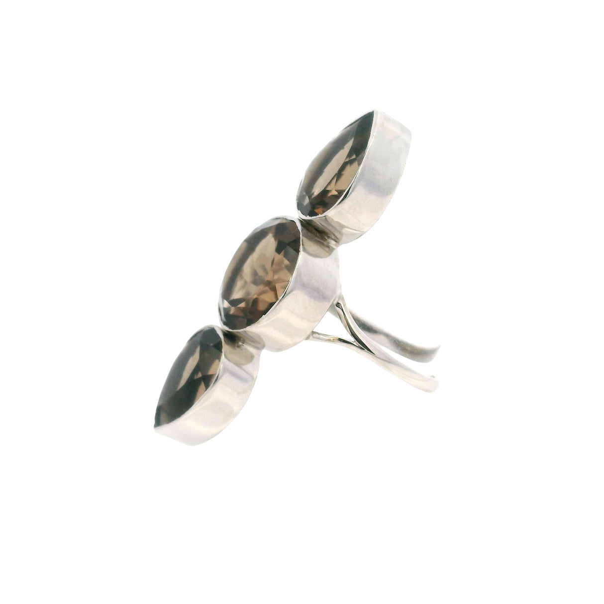 Faceted Smoky Quartz Ring Multiple Gem Bezel Set