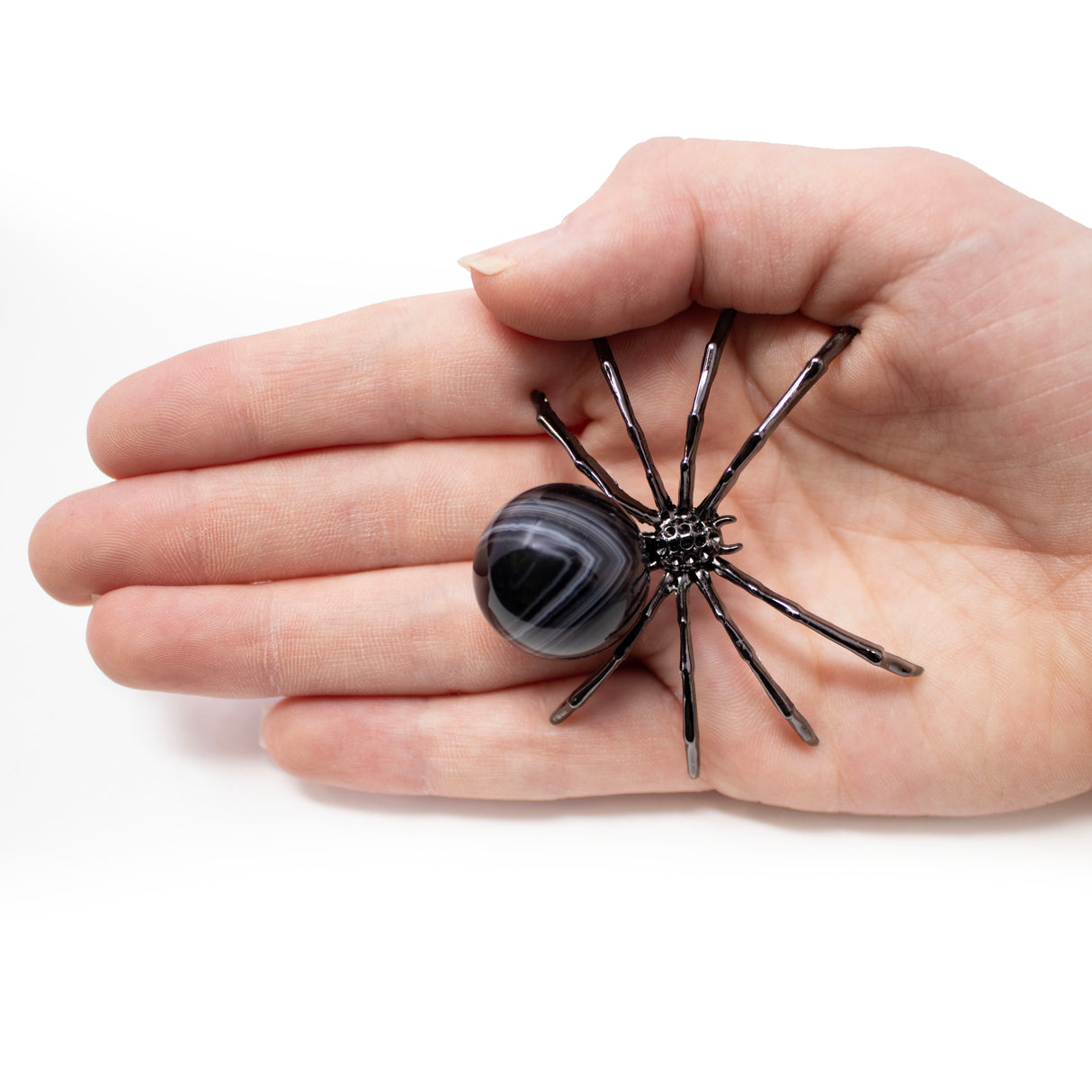 Black Sard Onyx Spider - Sphere on Silver Body