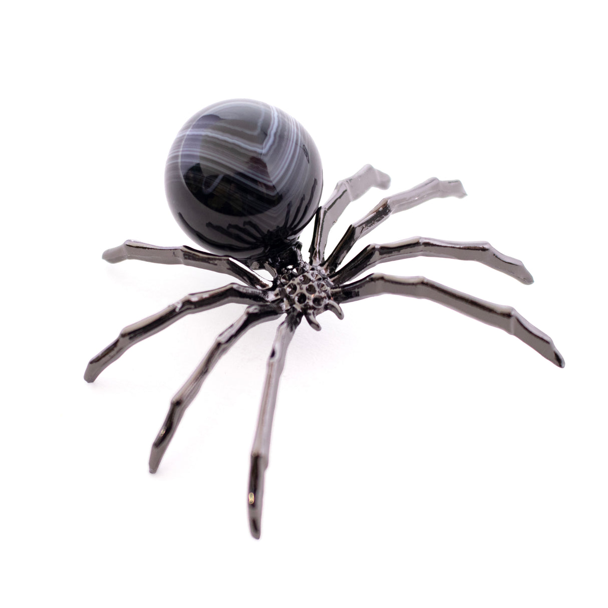 Black Sard Onyx Spider - Sphere on Silver Body