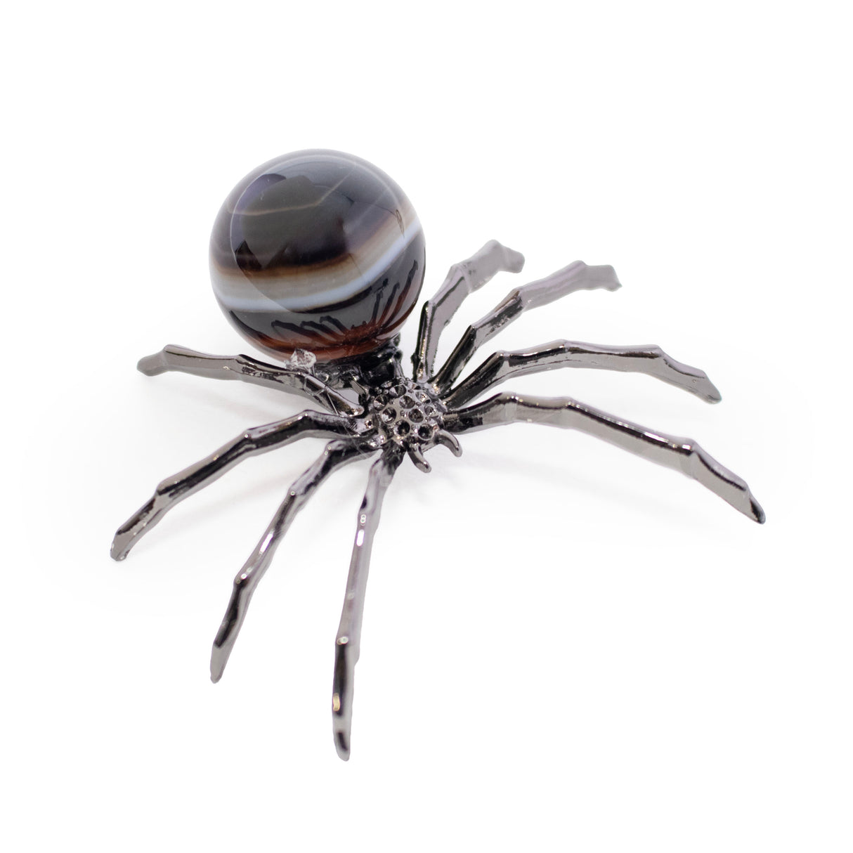 Black Sard Onyx Spider - Sphere on Silver Body