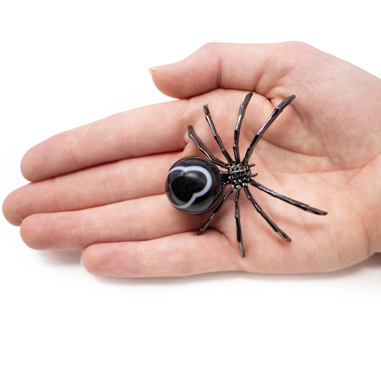 Black Sard Onyx Spider - Sphere on Silver Body