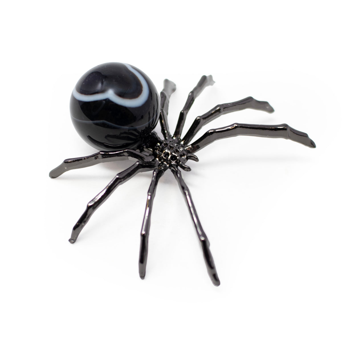 Black Sard Onyx Spider - Sphere on Silver Body
