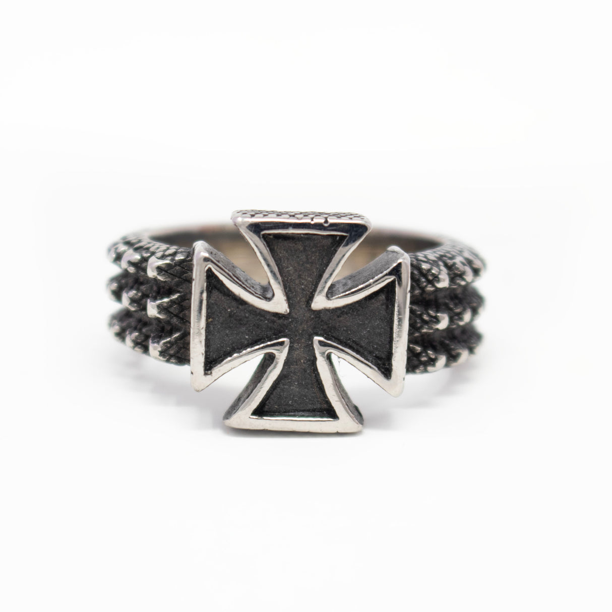 Stainless Steel Ring -Style 7 Chopper Cross On Textured Band Size 13