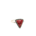 Thulite triangle cabochon ring set in a beaded sterling silver band