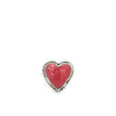 Thulite heart cabochon ring, rosy pink stone in beaded rope bezel, top-down view