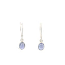 Tanzanite Dangle Earrings - Oval Cabochon With Simple Silver Bezel