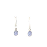 Tanzanite Dangle Earrings - Oval Cabochon With Simple Silver Bezel