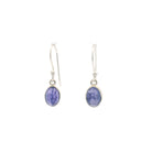 Tanzanite Dangle Earrings - Oval Cabochon With Simple Silver Bezel