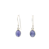 Tanzanite Dangle Earrings - Oval Cabochon With Simple Silver Bezel