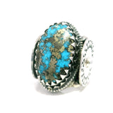 Turquoise & Pyrite Ring on Valhalla Band - Oval Cabochon
