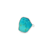 Bague en turquoise du Nouveau-Mexique - Polie deux tons, forme libre sertie clos sur une monture simple en argent sterling 925 taille 7